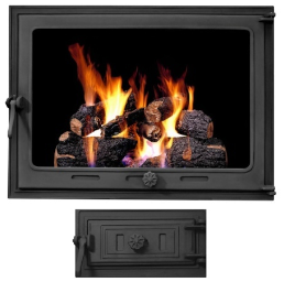 Чавунні роздільні дверцята зі склом для печі, каміна, барбекю Iron Fire STYLE 75 730x540 + піддувало