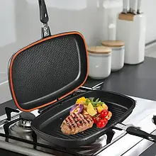 Сковорода-гриль двостороння 32 см Double Grill Pan, Сковорода з антипригарним покриттям для гриля та смаження. YU227
