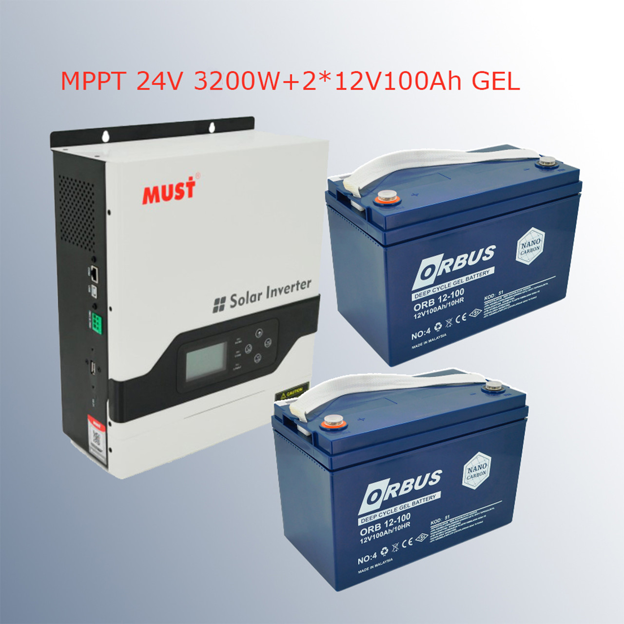 Гібридний мережевий інвертор Must 3,2 кВт + 2 АКБ * 12V100 Ah MPPT для сонячних електростанцій