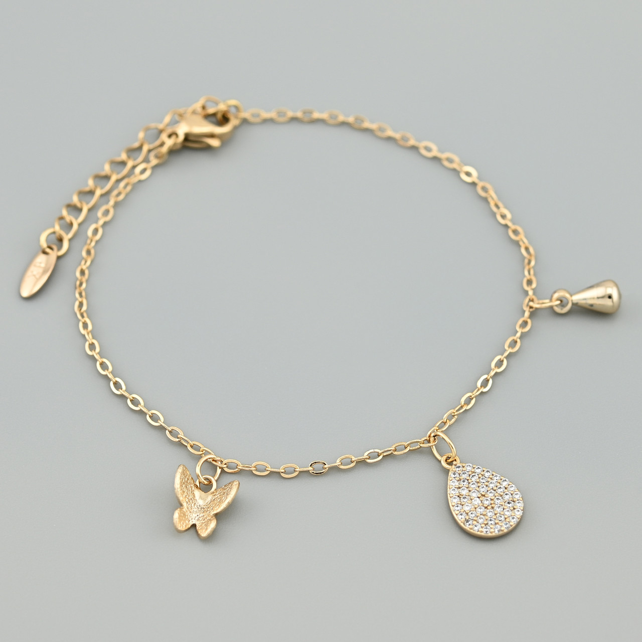Браслет Легкість метелика 45928 ширина 1.5 мм білі фіаніти позолота 18К довжина 17+3, фото 1