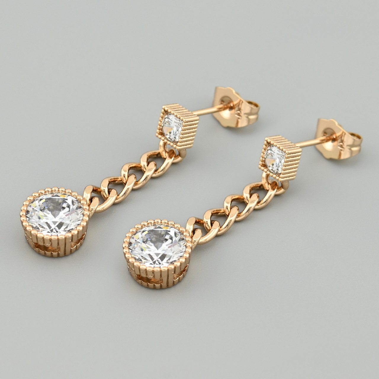 Сережки підвіски Кейт 45303 розмір 33х9 мм білі фіаніти вага 5.0 г позолота 18К, фото 1