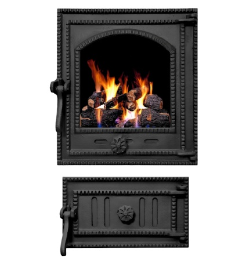 Чавунні дверцята топкові роздільні для печі, каміна, барбекю Iron Fire STYLE 35 350x390 + піддувало