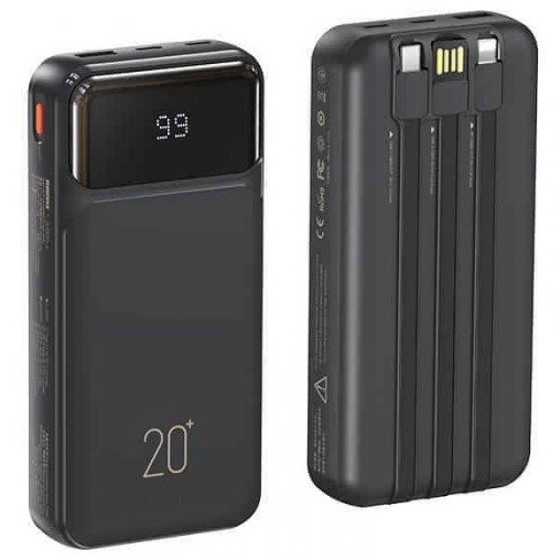 Павербанк повербанк 20000mAh з вбудованими кабелями Type-C/Lightning/USB REMAX RPP-686 |1USB/1Type-C| Чорний, фото 1