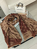Палантин, Хустка Chanel Женский Шарф двухсторонний Шанель коричнево-бежевый, фото 3