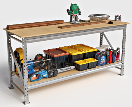 Стіл робочий SN для майстерні 800*600*1920 оцинкований зі стільницею з ДСП 16 мм і 1 полицею, фото 1