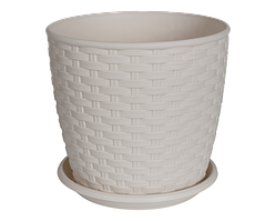 Вазон з підст. "Ротанг" 12*11см. (біла роза) 0,9 л