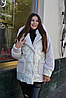 Комбінована молочна світла зимова брендова брендова коротка куртка жіноча з капюшоном, фото 6