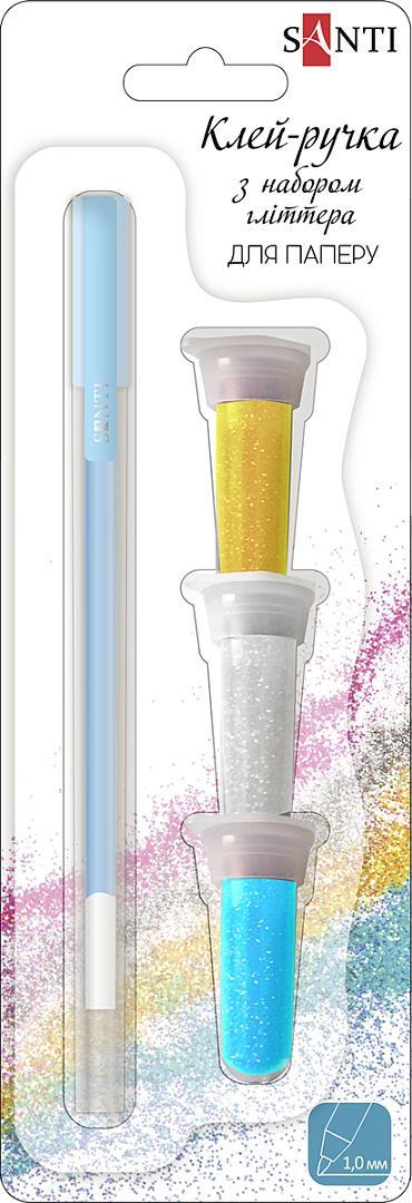 Клей-ручка Santi з набором глітера (блакитний, жовтий, білий)