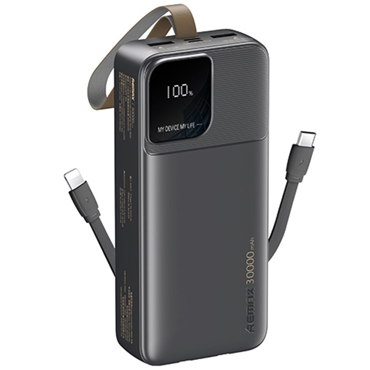 Павербанк повербанк 30000mAh з вбудованими кабелями Type-C/Lightning REMAX RPP-659 |2USB, 12W| Чорний