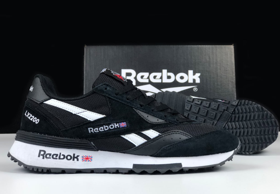 Кросівки чоловічі Reebok LX2200 Black кеди Рібок ЛХ2200 чорні з білим замшеві демісезонні стильні, фото 1