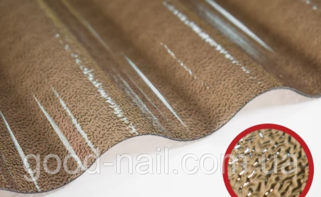 Полікарбонатний шифер TOMO Plex бронзовий текстурований 2000*1045*1,1 мм хвиля, фото 1