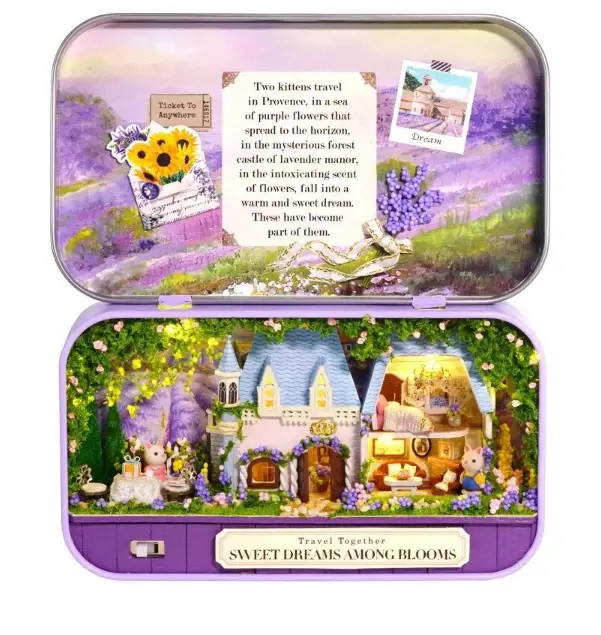 Міні румбокс ляльковий будиночок театр у металевій скриньці Sweet dreams among blooms Q-010