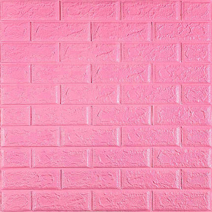 Декоративні 3д панелі для стін що миються Цегла 700х770х5мм Самоклеючі 3 D панелі колір Рожевий, фото 1