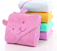 Дитячий бавовняний маховий рушник з каптуром з вушками куточок для купання новонародженого Роза