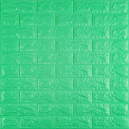 Декоративні 3д панелі для стін що миються Цегла 700х770х7мм Самоклеючі 3 D панелі колір М'ятний, фото 1