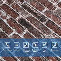 Декоративні 3д панелі для стін що миються під червону катеринославську цеглу 700х770х3мм Самоклеючі ПВХ 3 D панелі, фото 5