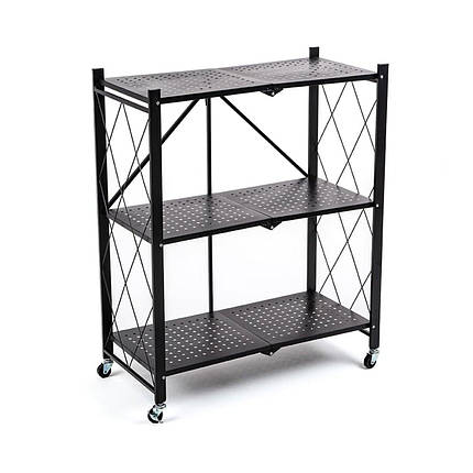 Стелаж мобільний триярусний універсальний розкладний з нержавіючої сталі чорний 89*72*34см SW-00002097, фото 1