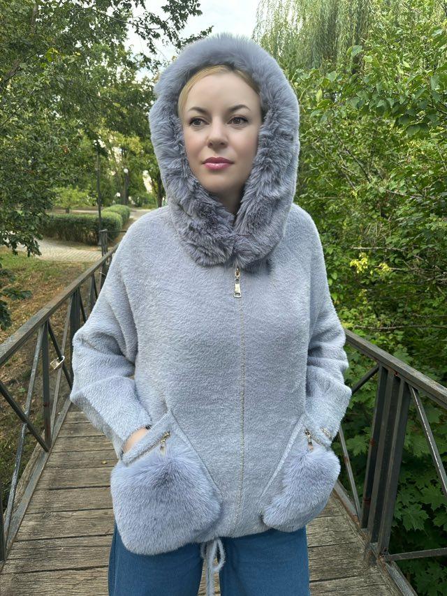 Куртка жіноча з вовни альпака з капюшоном (колір "сірий"), фото 1