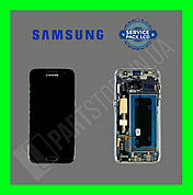 Дисплей Samsung G930 Black S7 (GH97-18523A) сервісний оригінал в зборі з рамкою (переклеєне скло)