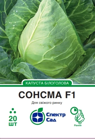 Капуста Сонсма F1, білоголова конічна, рання, 20 нас. Спектр-агро