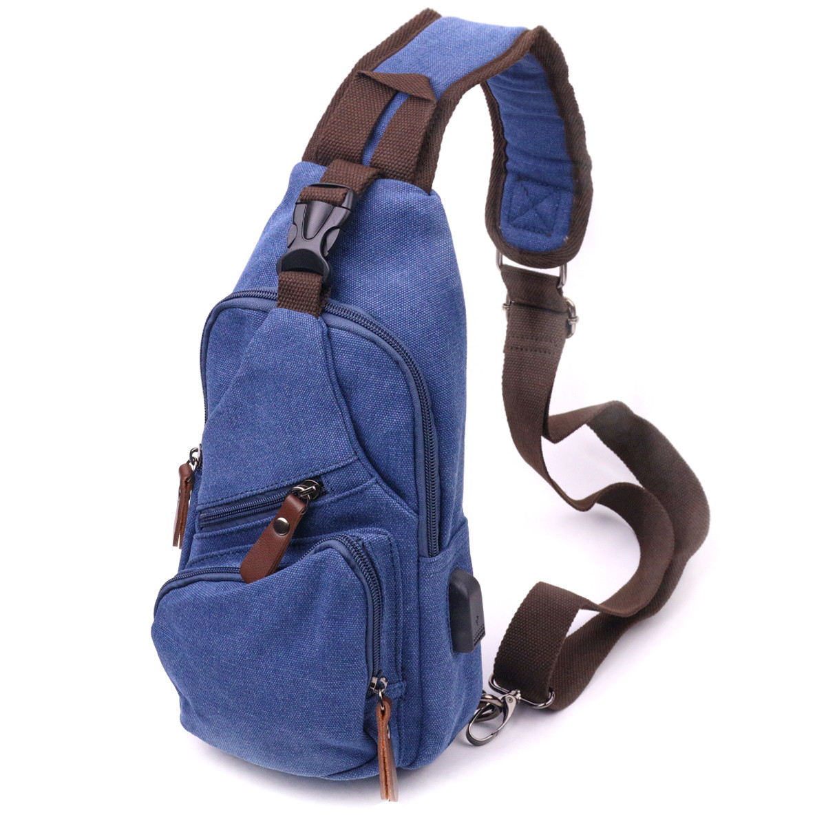 Сумка с USB кабелем через плечо из плотного текстиля 21224 Vintage Синяя, фото 1