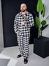 Піжама чоловіча ФЛАНЕЛЬ штани+сорочка КЛІТИНКА ЧОРНО-БІЛА, фото 6