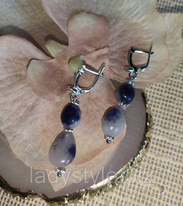 Яркие серьги с натуральным дюмортьеритом от студии LadyStyle.Biz серьбги серебряные с дюмортьеритом украшения натуральный малахит