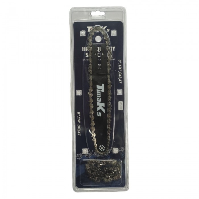 Комплект ланцюга та шина Timaks для акумуляторної мініпилки 8'' 47 вузлів 1/4 крок, фото 1