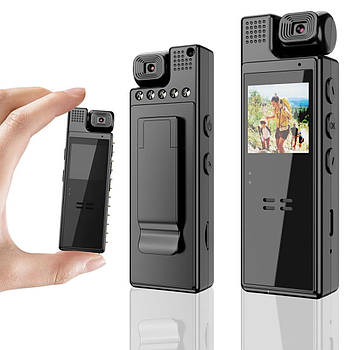 Нагрудна боді камера з дисплеєм FullHD, 1200мАг, L9 / Міні відеокамера на одяг / Натільна камера