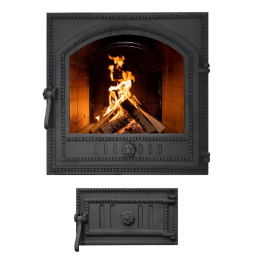 Камінні дверцята роздільні чавунні з термостійким склом Iron Fire Cameron 480x475 + піддувало