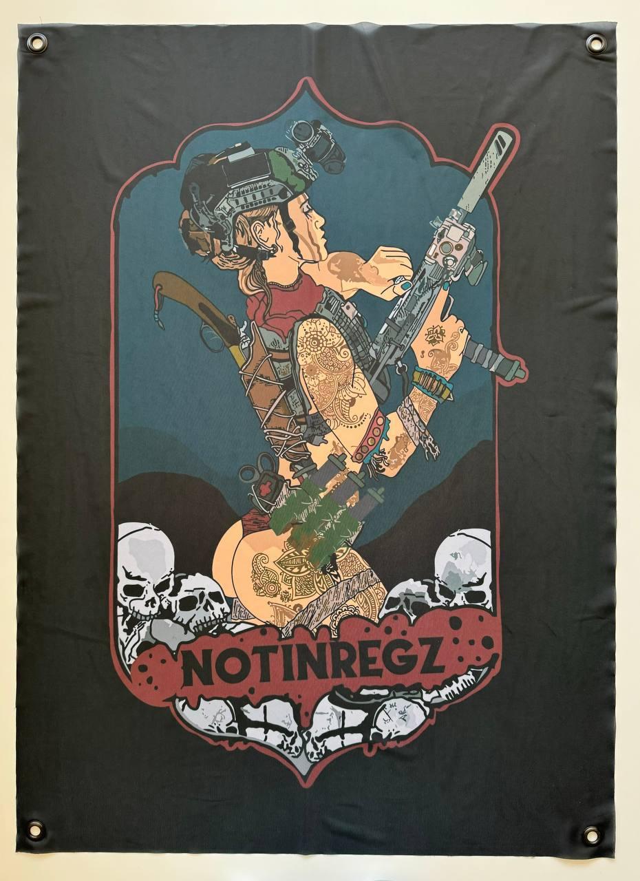 Прапор баннер Дівчина notinregz на люверсах 1000х700