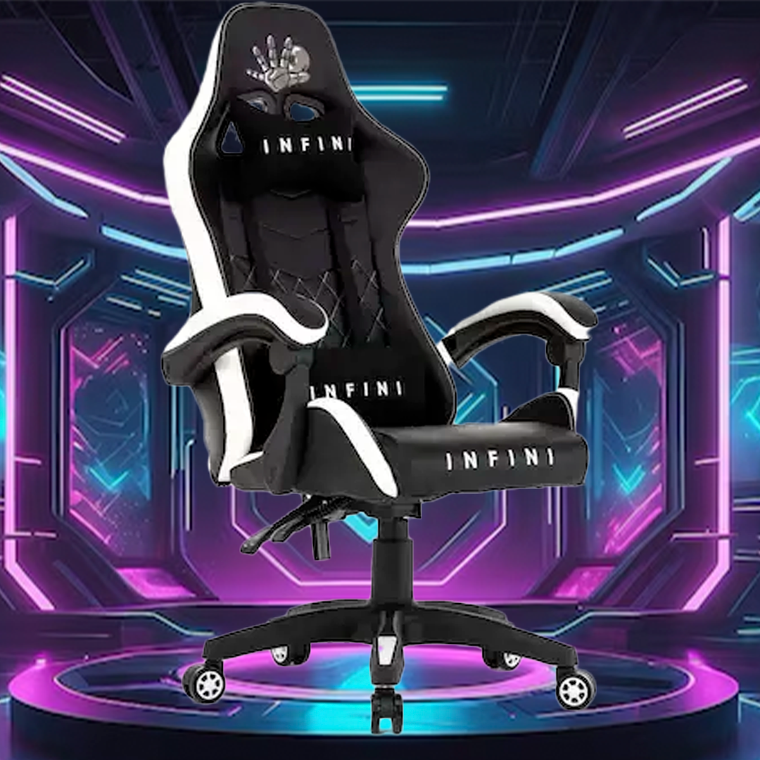 Геймерське Крісло Ігрове Чорно Біле INFINI FIVE