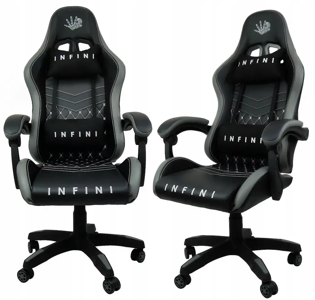 Ігрове Комп'ютерне Крісло Геймерське Екошкіра Чорно Сіре INFINI FIVE