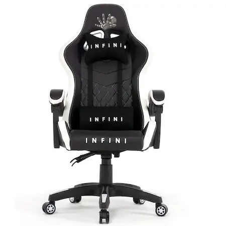 Ігрове Комп'ютерне Крісло Геймерське Екошкіра Чорно Біле INFINI FIVE