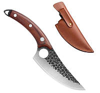 Обробний ніж для кухні зі сталі 65х13 у шкіряному чохлі та дерев'яним руків'ям