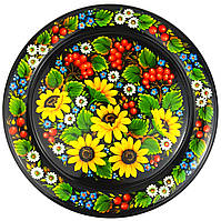 Тарілка Петриківський розпис СОНЯШНИКИ і КАЛИНА ручної роботи з дерева 30 см Український сувенір