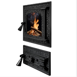 Чавунні дверцята для печі, каміна роздільні з термостійким склом Iron Fire BASTION S 370x400 + піддувало