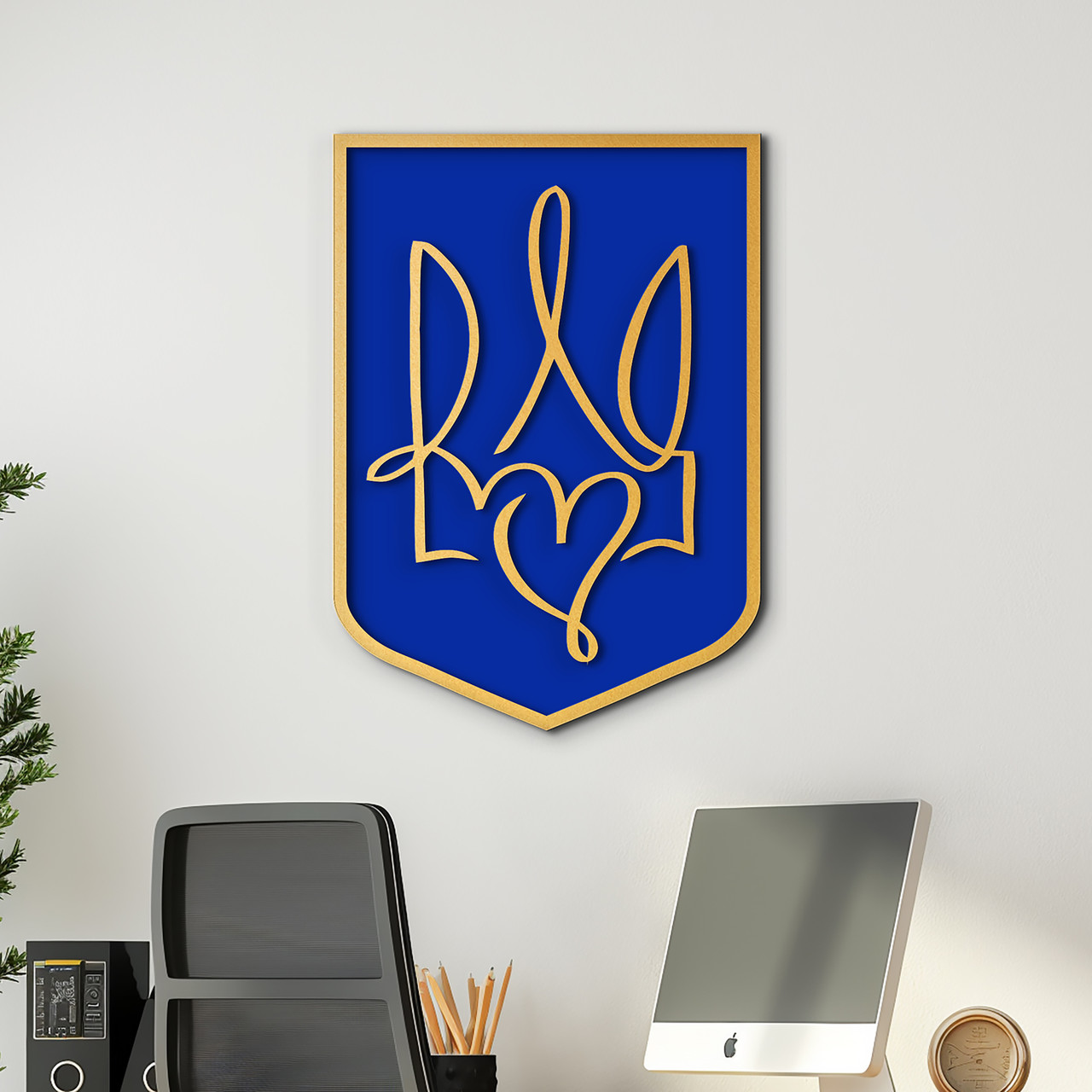 Сучасний Герб України тризуб воля дерев'яний декор для кімнати 50x38 см Woodyard (08 тризуб--50x38)