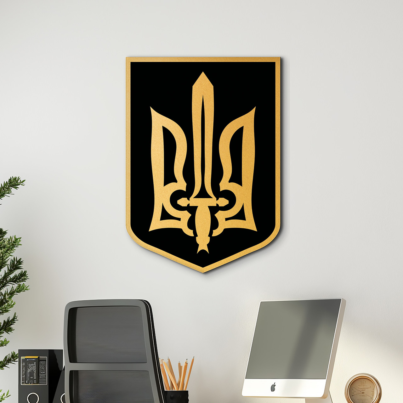 Державний символ України тризуб ЗСУ декор з дерева на стіну 50x38 см Woodyard (12 тризуб--50x38), фото 1