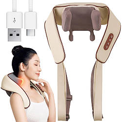 Масажер для шиї з підігрівом, 3 режими, від USB, XL-653 / Ударний електромасажер / Масажер для спини