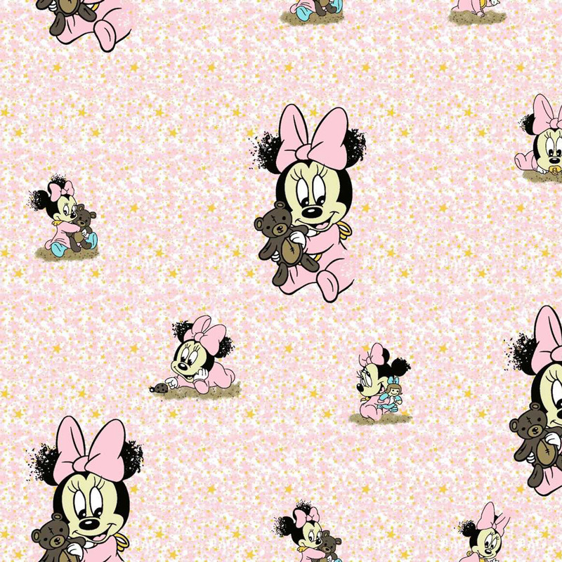 Дитяча постільна тканина 180 см 100% бавовняна набивна Фланель (байка) з малюнком Мінні Маус на рожевому, у рулоні 40 м