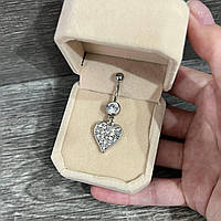 Пірсинг для пупка з підвіскою "Сяюче серце" та цирконами сережка навела ювелірна сталь у коробочці