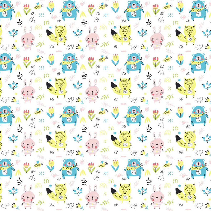 Білоземельна тканина фланель (байка) дитяча 180см із принтом лісові звірята для пелюшок, бортиків, постільної білизни в рулоні 40м