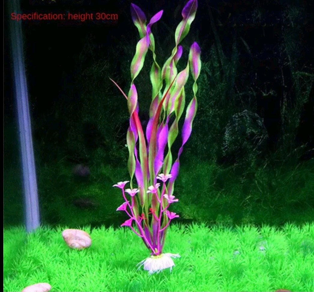 Штучні рослини для акваріума 30 см зелено-рожевий, фото 1