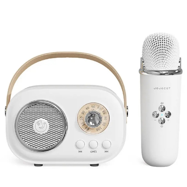 Караоке з мікрофоном на акумуляторі Ретро Bluetooth Біле, фото 1