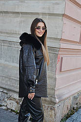 Зимова жіноча чорна штучна штучна дублянка з еко хутром