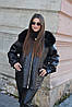 Зимова жіноча чорна штучна штучна дублянка з еко хутром, фото 3