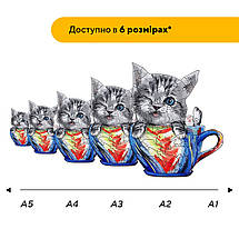 Пазл дерев'яний Чарівне Кошеня в чашечці, А1, Картонна коробка, фото 2