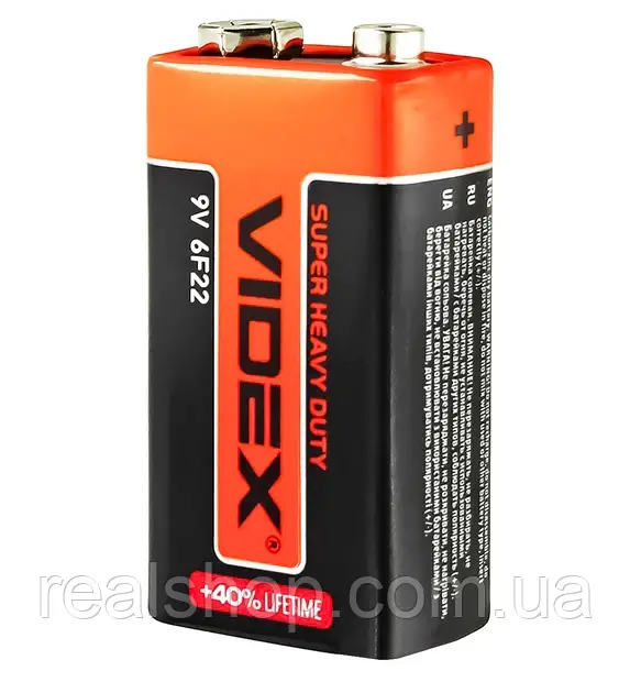 Батарейка сольова Videx 6F22/9V (Krona) 1pcs SHRINK Heavy duty battery