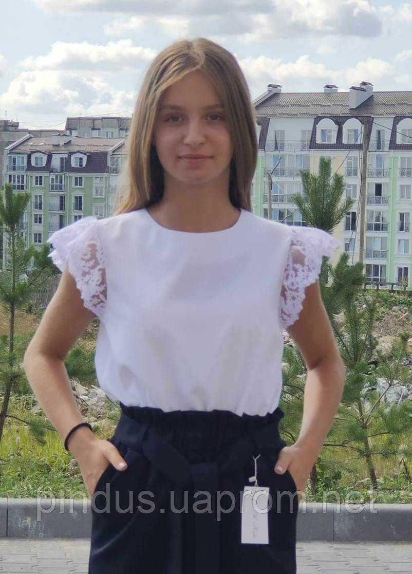 Красивая блузка для девочки 134 - 164 Детская школьная блуза короткий ...